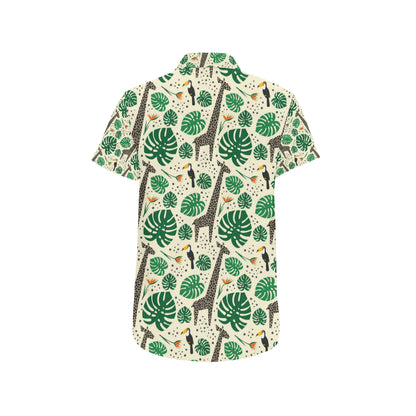 Rainforest Giraffe Pattern Print Design A02 Men's Short Sleeve Button Up Shirt