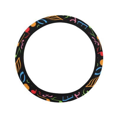 Music Note Colorful Themed Print Steering Wheel Cover with Elastic Edge