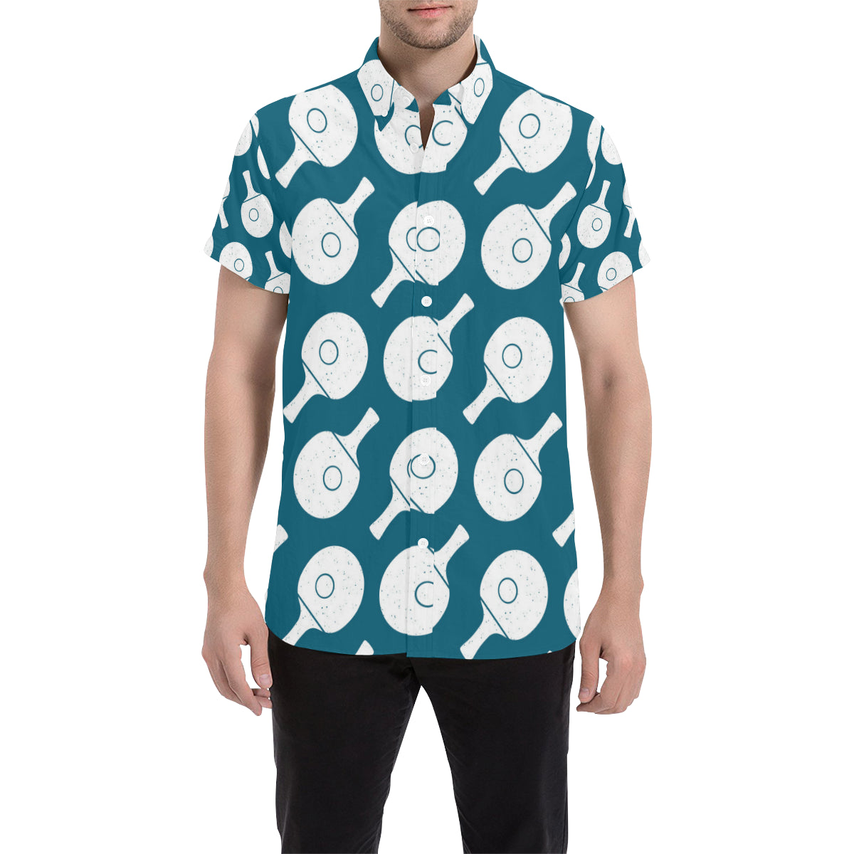 Ping Pong Pattern Print Design A02 Men's Short Sleeve Button Up Shirt