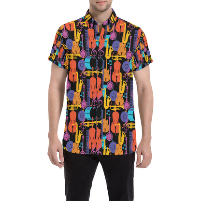 Jazz Pattern Print Design 03 Men's Short Sleeve Button Up Shirt
