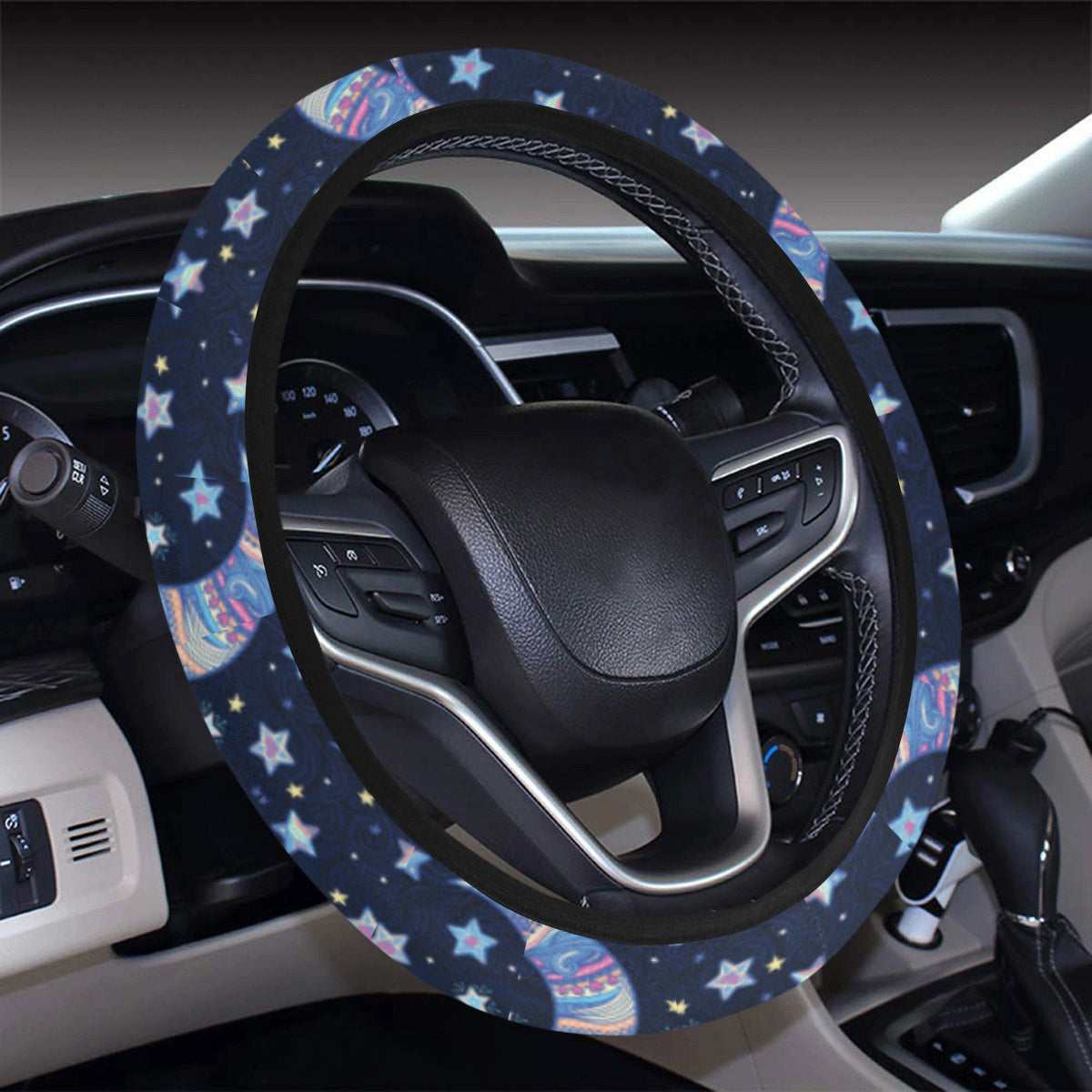 Celestial Moon Pattern Print Design 03 Steering Wheel Cover with Elastic Edge