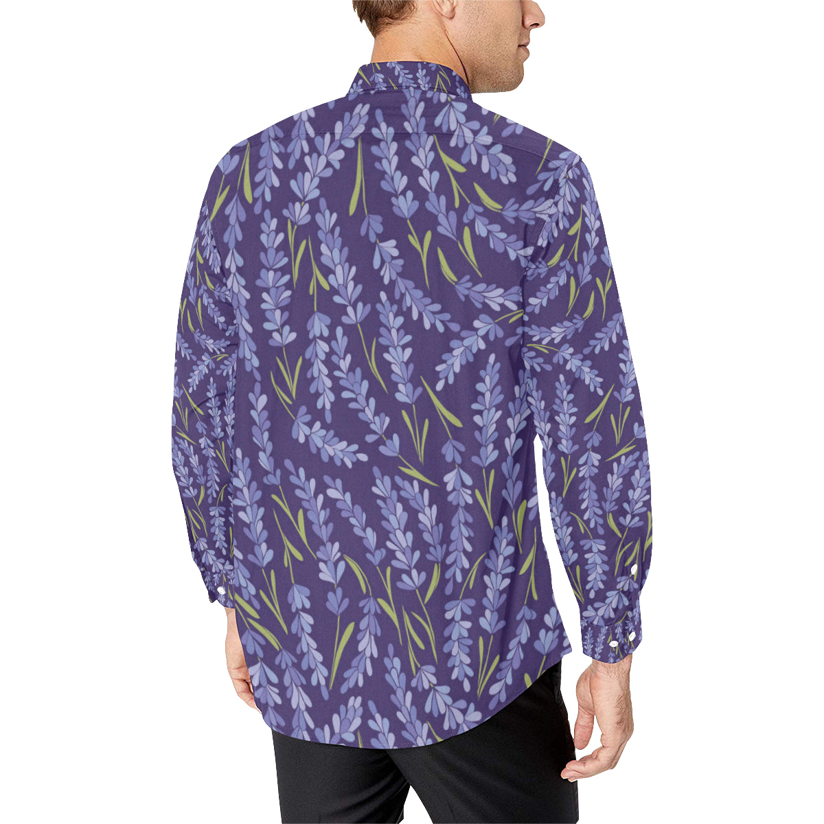 Lavender Pattern Print Design 03 Men's Long Sleeve Shirt