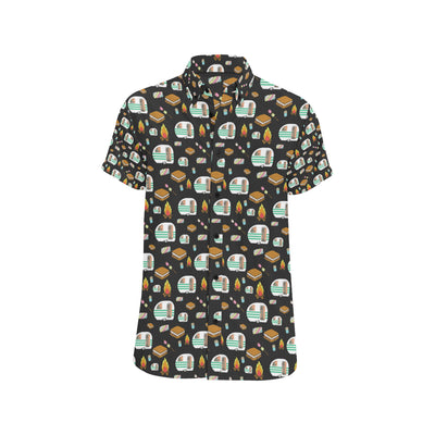 Camper marshmallow Camping Design Print Men's Short Sleeve Button Up Shirt