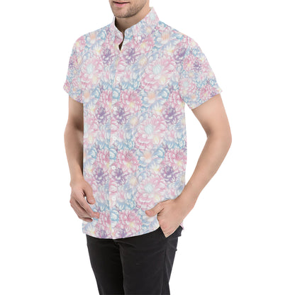 Dahlia Pattern Print Design 01 Men's Short Sleeve Button Up Shirt