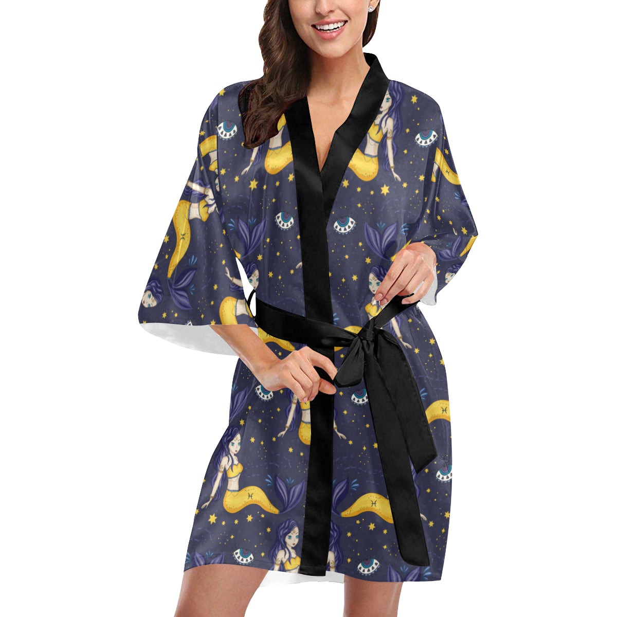 Pisces Pattern Print Design A04 Women's Short Kimono