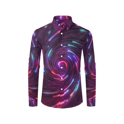 Vortex Twist Swirl Purple Neon Print Men's Long Sleeve Shirt