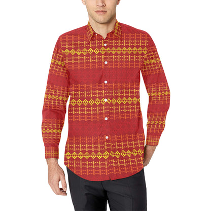 Southwest Red Gold Design Themed Print Men's Long Sleeve Shirt