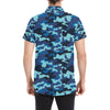 Camo Blue Pattern Print Design 04 Men's Short Sleeve Button Up Shirt