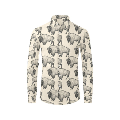 Bison Pattern Print Design 02 Men's Long Sleeve Shirt