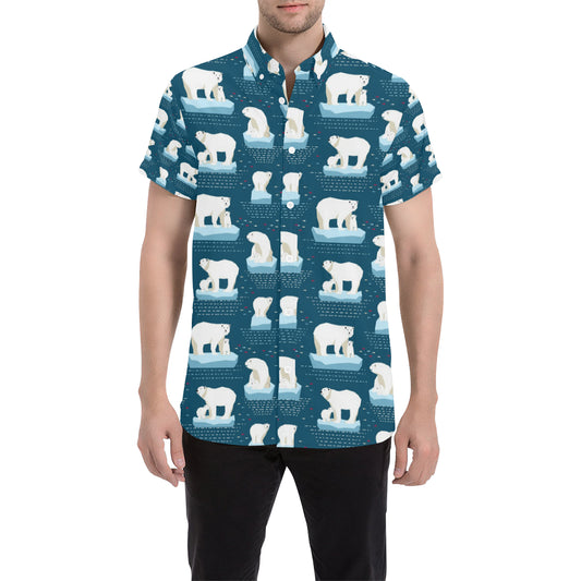 Polar Bear Pattern Print Design PB02 Men's Short Sleeve Button Up Shirt
