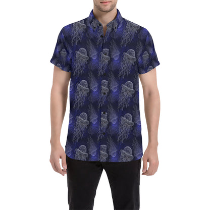 Jellyfish Pattern Print Design 02 Men's Short Sleeve Button Up Shirt