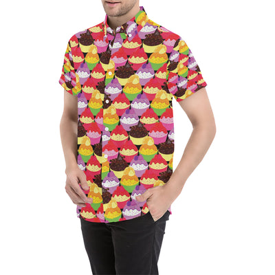 Cupcake Pattern Print Design CP02 Men's Short Sleeve Button Up Shirt