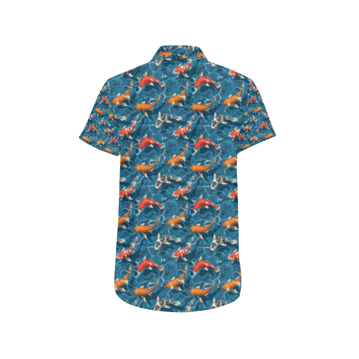 Koi Carp Water Design Themed Print Men's Short Sleeve Button Up Shirt