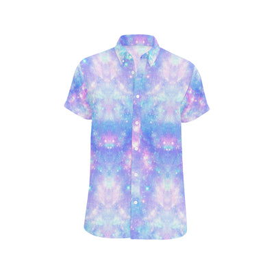 Galaxy Stardust Pastel Color Print Men's Short Sleeve Button Up Shirt