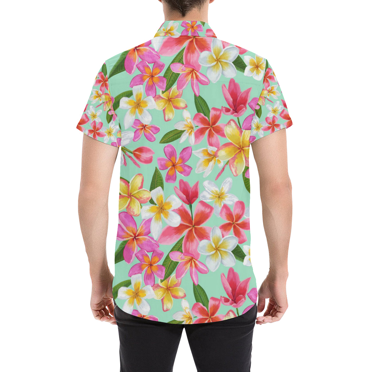Plumeria Pattern Print Design PM014 Men's Short Sleeve Button Up Shirt