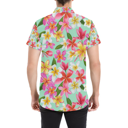 Plumeria Pattern Print Design PM014 Men's Short Sleeve Button Up Shirt
