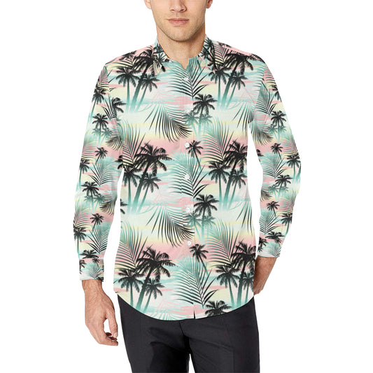 Palm Tree Pattern Print Design A03 Men's Long Sleeve Shirt