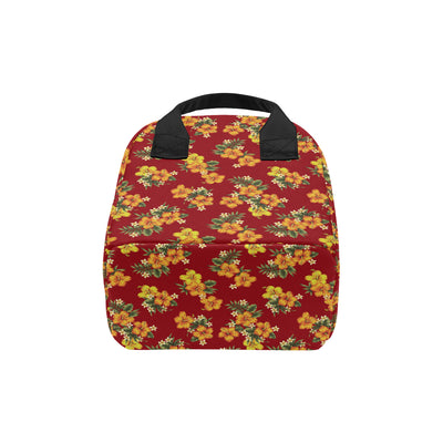 Orange Hibiscus Pattern Print Design HB026 Insulated Lunch Bag