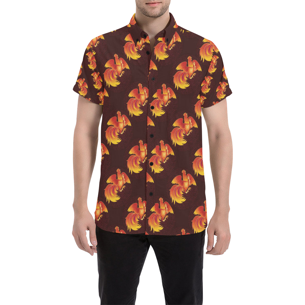 Rooster Pattern Print Design A04 Men's Short Sleeve Button Up Shirt