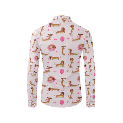Dachshund Pattern Print Design 10 Men's Long Sleeve Shirt