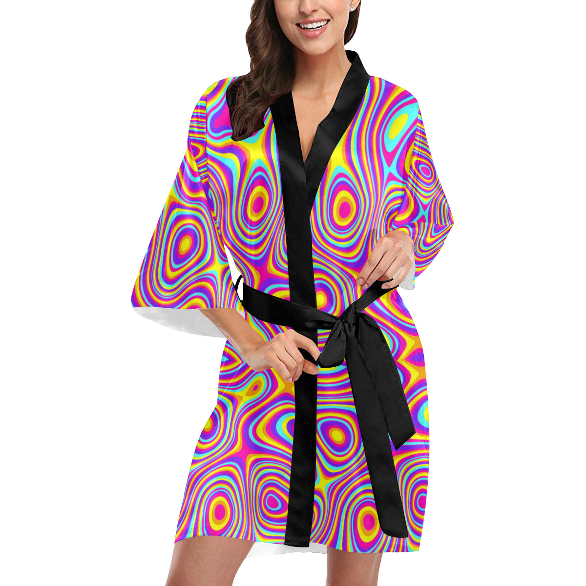 Liquid Pattern Print Design 06 Women's Short Kimono