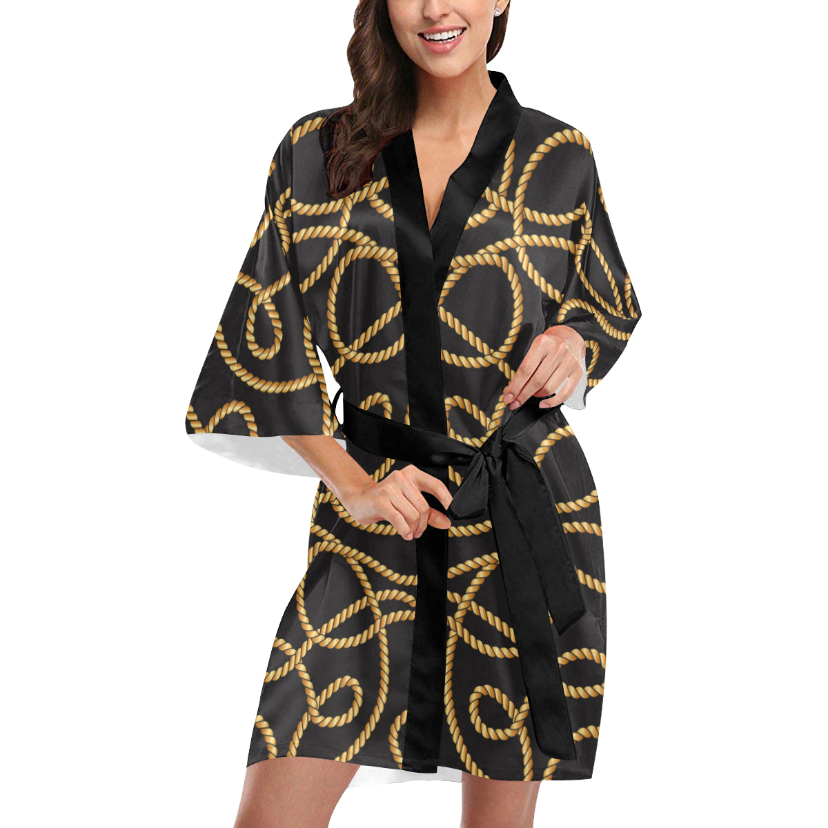 Rope Pattern Print Design A04 Women's Short Kimono
