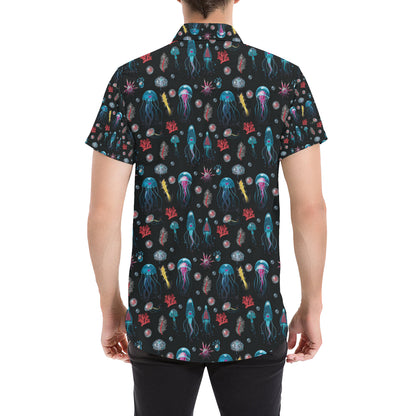 Jellyfish Underwater Print Men's Short Sleeve Button Up Shirt