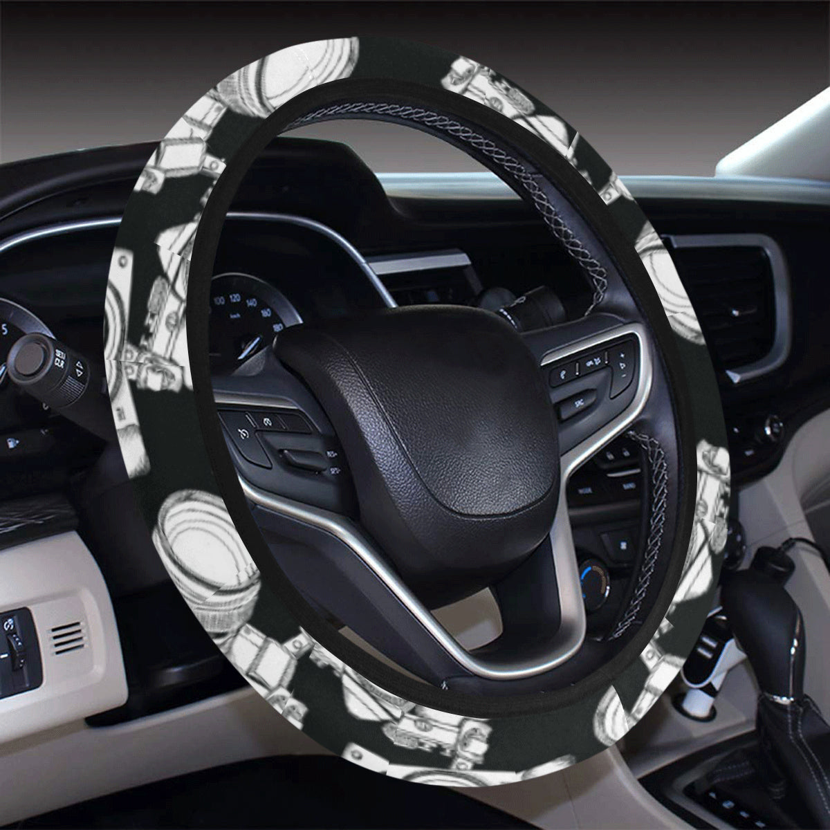 Camera Pattern Print Design 01 Steering Wheel Cover with Elastic Edge