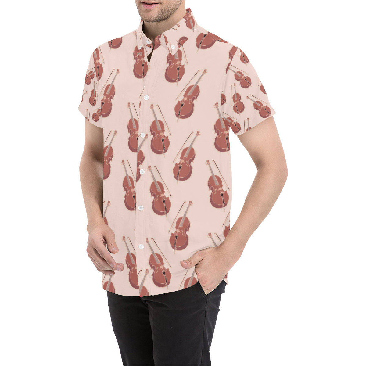 Cello Pattern Print Design 03 Men's Short Sleeve Button Up Shirt