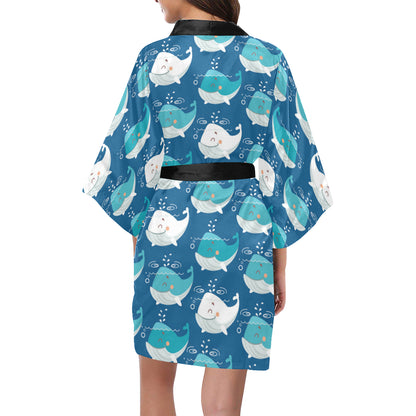 Blue Whale Pattern Print Design 01 Women's Short Kimono