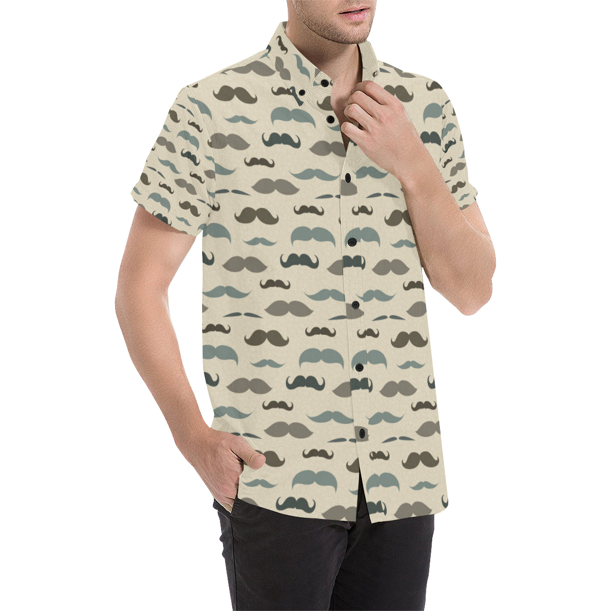 Mustache Pattern Print Design A01 Men's Short Sleeve Button Up Shirt