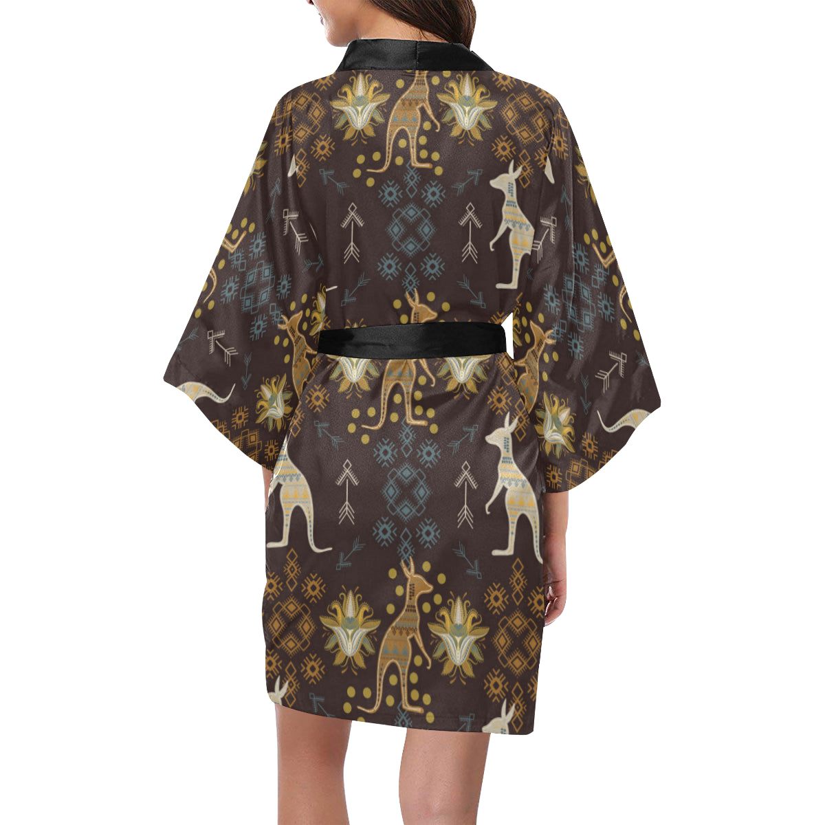 Kangaroos Pattern Print Design 03 Women's Short Kimono