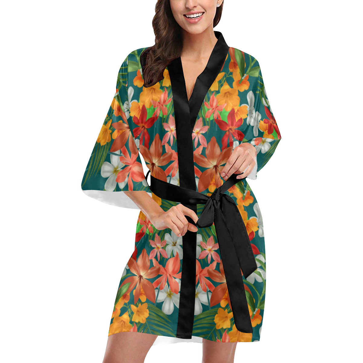 Amaryllis Pattern Print Design AL06 Women's Short Kimono