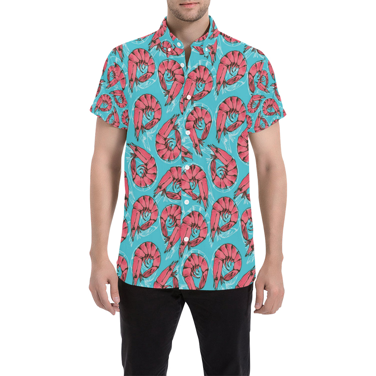 Prawn Pattern Print Design 01 Men's Short Sleeve Button Up Shirt