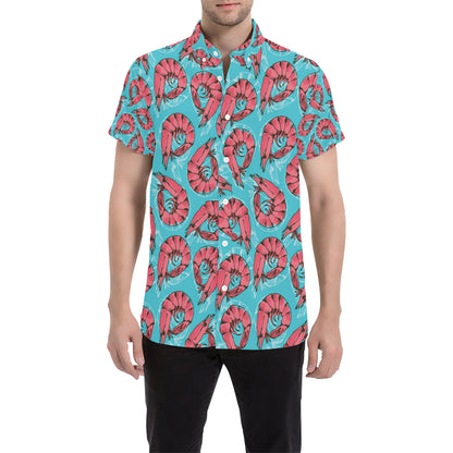 Prawn Pattern Print Design 01 Men's Short Sleeve Button Up Shirt