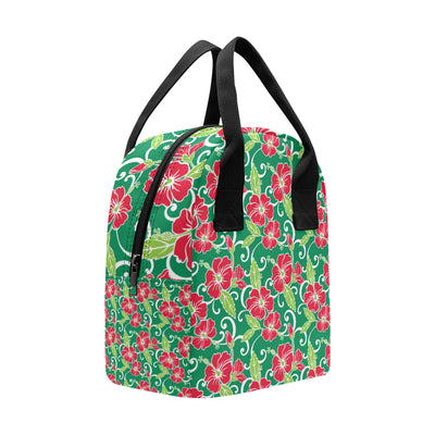 Red Hibiscus Pattern Print Design HB019 Insulated Lunch Bag