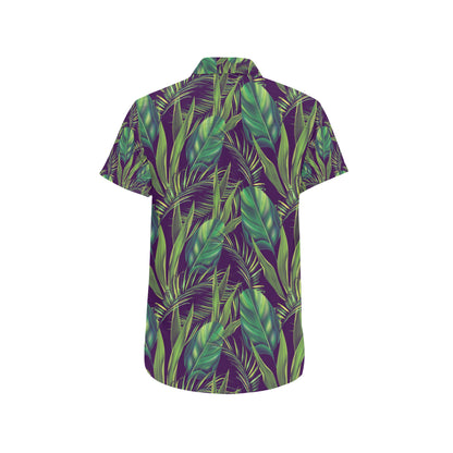 Palm Leaves Pattern Print Design PL03 Men's Short Sleeve Button Up Shirt