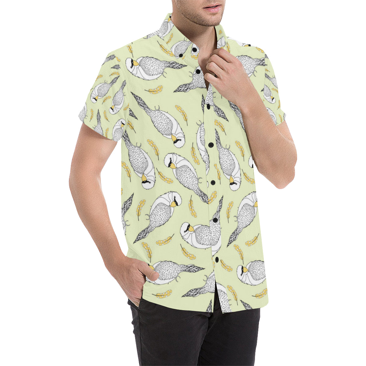 Parakeet Pattern Print Design A03 Men's Short Sleeve Button Up Shirt