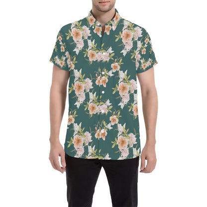 Iris Pattern Print Design IR01 Men's Short Sleeve Button Up Shirt