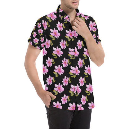 Magnolia Pattern Print Design MAG06 Men's Short Sleeve Button Up Shirt