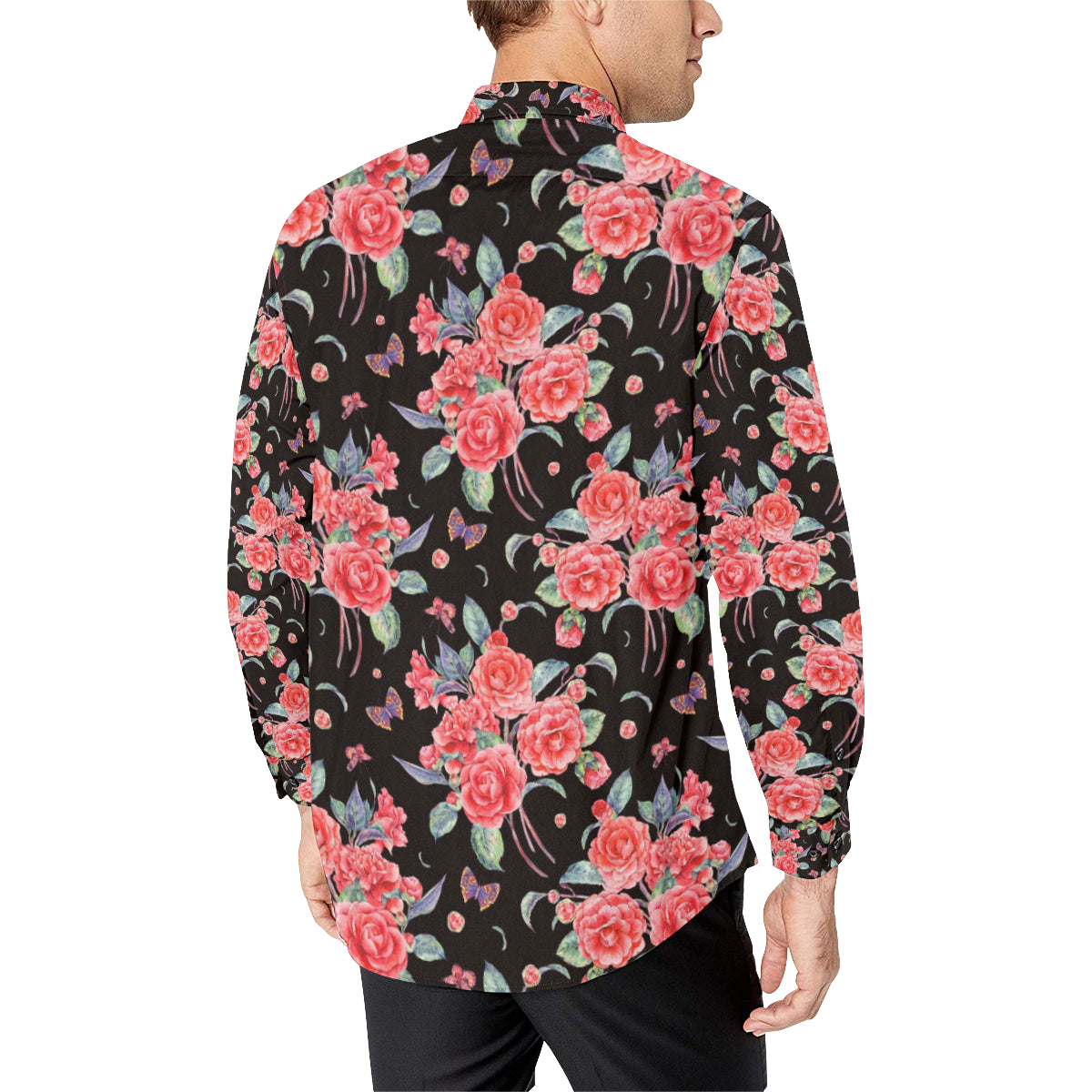 Camellia Pattern Print Design CM03 Men's Long Sleeve Shirt