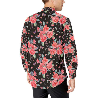 Camellia Pattern Print Design CM03 Men's Long Sleeve Shirt