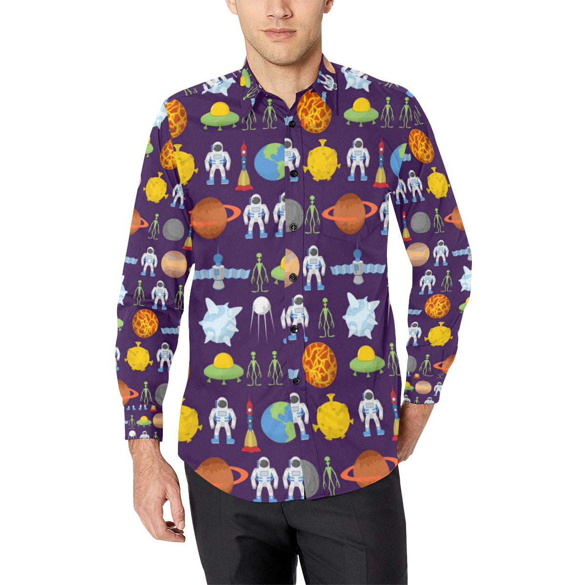 Alien Astronaut Planet Men's Long Sleeve Shirt