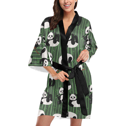 Panda Pattern Print Design A04 Women's Short Kimono