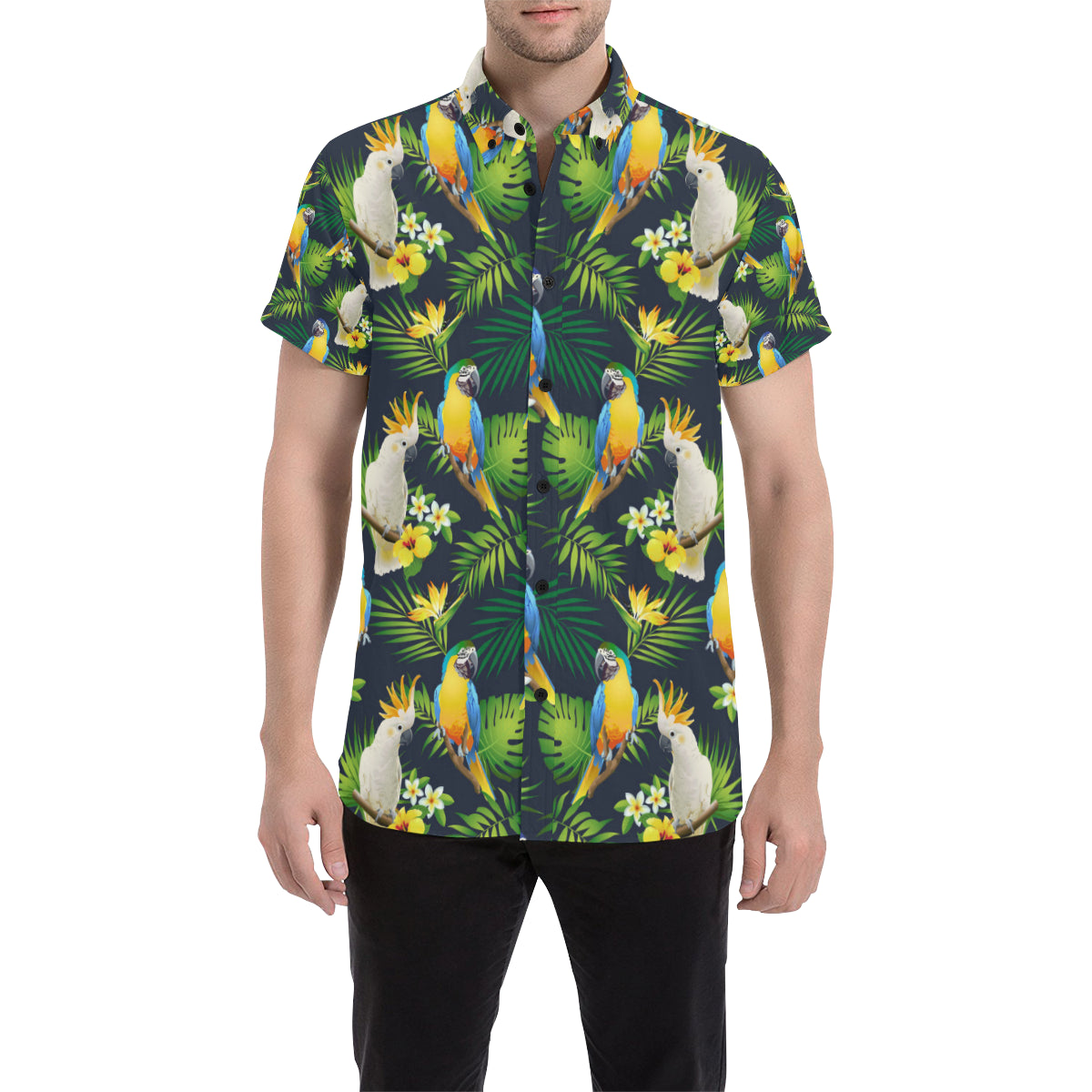 Parrot Pattern Print Design A03 Men's Short Sleeve Button Up Shirt
