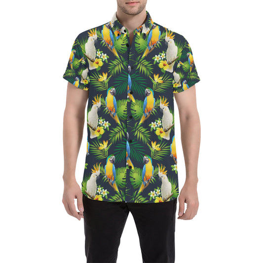 Parrot Pattern Print Design A03 Men's Short Sleeve Button Up Shirt