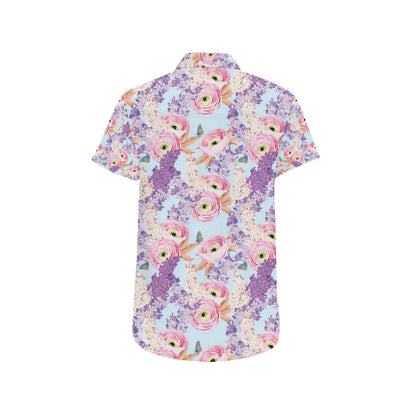 Lilac Pattern Print Design LI03 Men's Short Sleeve Button Up Shirt