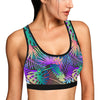 Neon Flower Tropical Palm Leaves Sports Bra