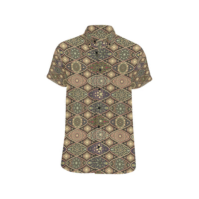 Mandala Motif Themed Design Print Men's Short Sleeve Button Up Shirt