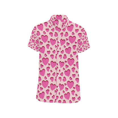 Heart Pink Pattern Print Design HE06 Men's Short Sleeve Button Up Shirt